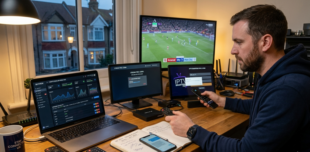 UK IPTV reseller troubleshooting IPTV playlist credentials on STBEmu and IPTV Smarters Pro simultaneously