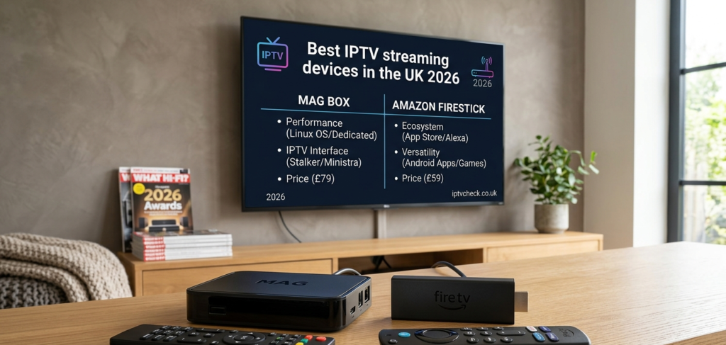 Best IPTV streaming devices in the UK 2026 — MAG box and Amazon Firestick comparison