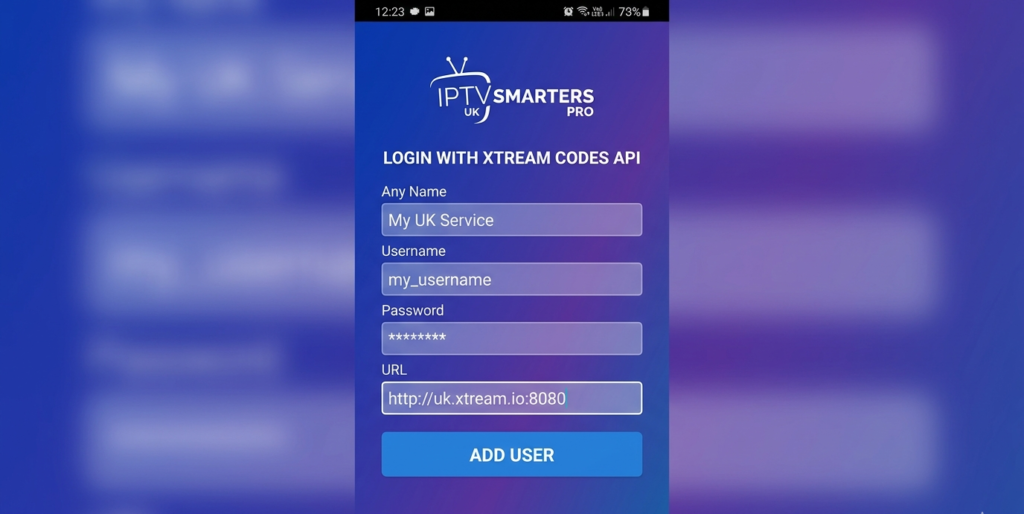 Xtream IPTV login setup on IPTV Smarters Pro UK