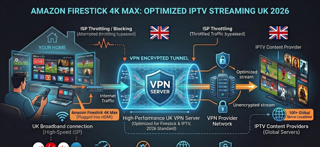 Amazon Firestick 4K connected to TV for IPTV streaming UK