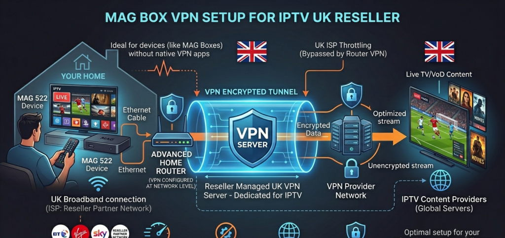MAG box VPN setup for IPTV UK reseller