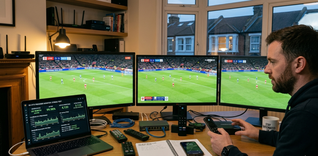  reseller stress testing UK provider streams across MAG box, Firestick, and Android TV simultaneously