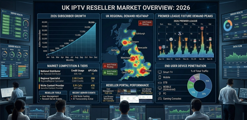 UK IPTV reseller market overview showing demand peaks during Premier League fixtures and subscriber growth in 2026"